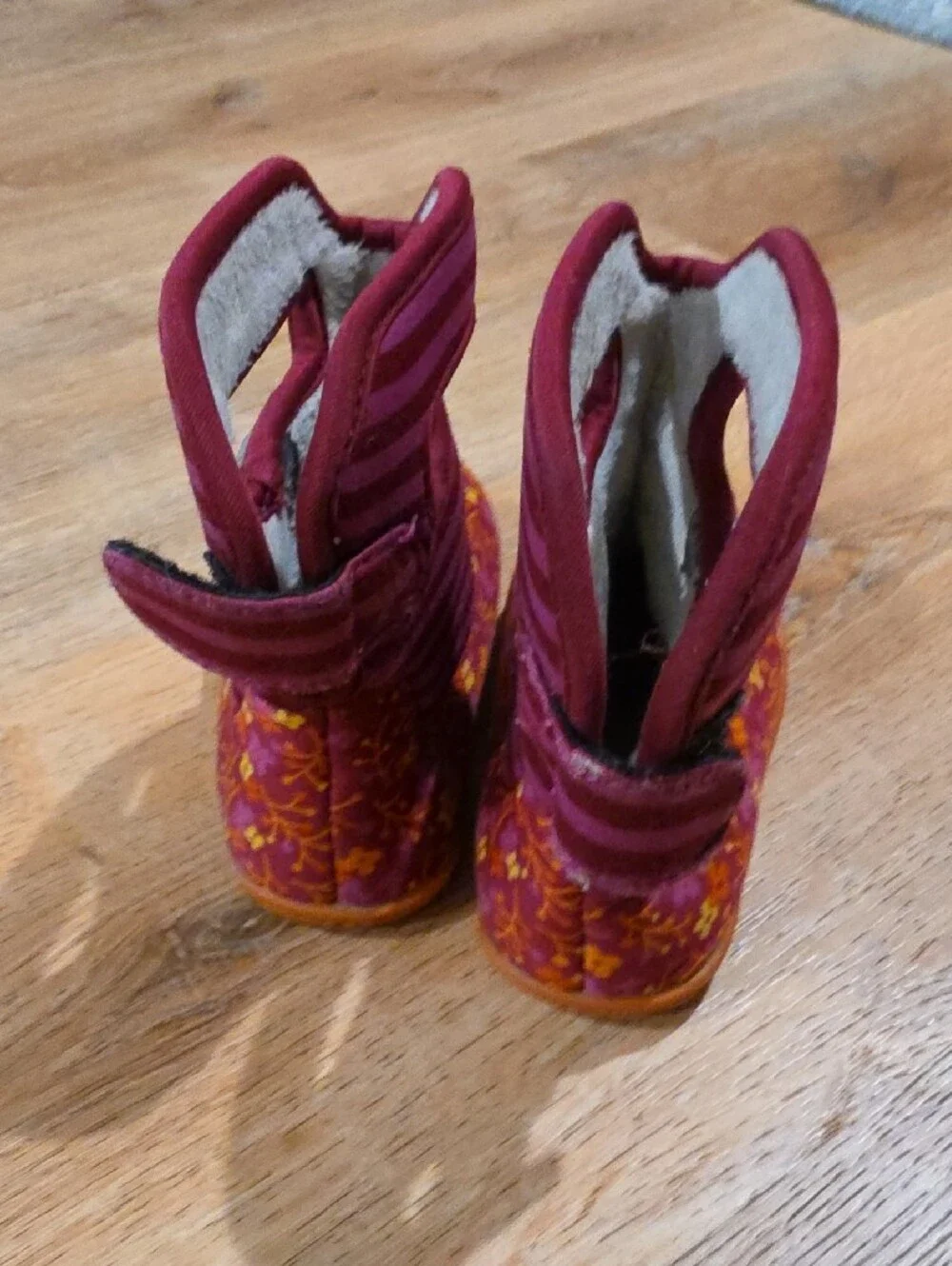 Bogs Kids Burgundy and Orange Floral Winter Boots